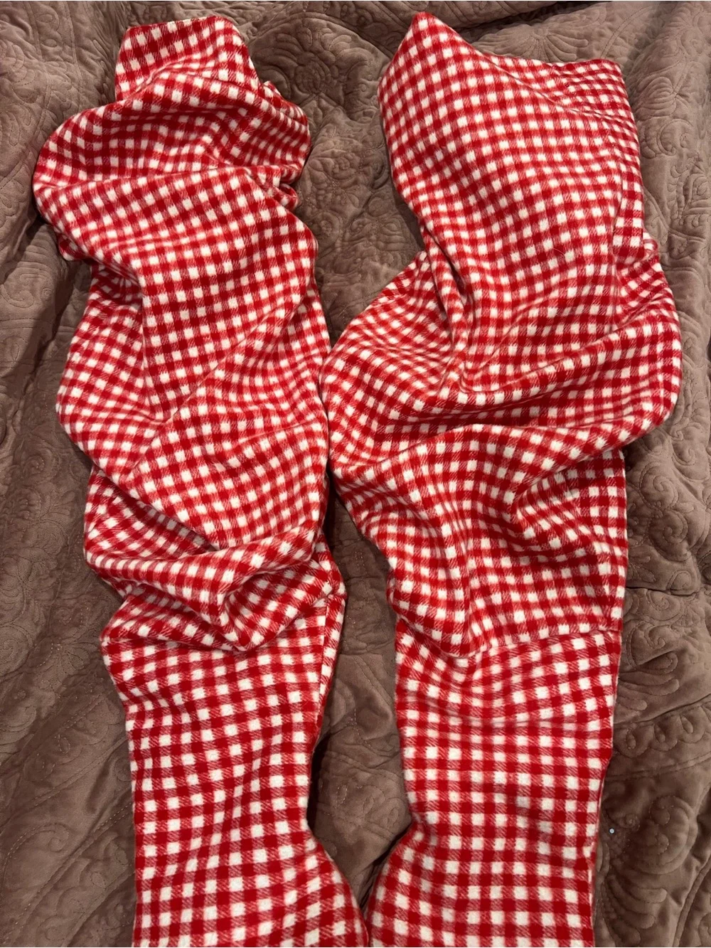 Thigh high Red Gingham Boots with Silver B Heel